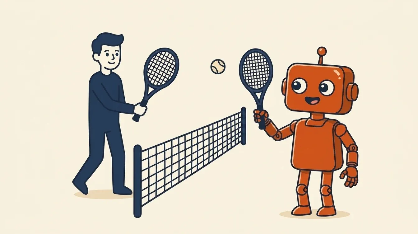 A robot returns a serve across the net, ending the back-and-forth of chasing a new lead